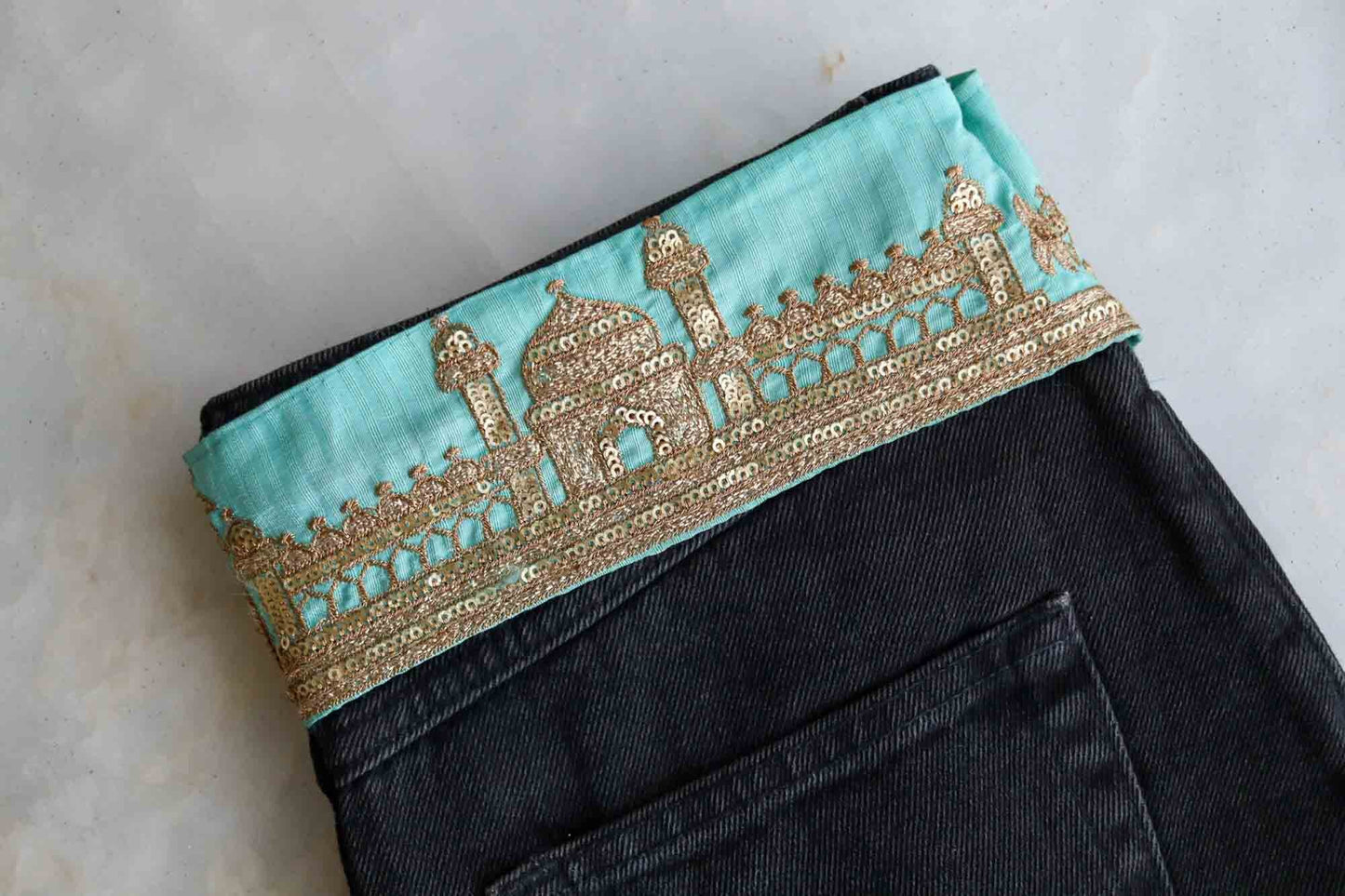 Green Gold Tiger Palace Trim,Mint Green Gold Embroidered Palace Border,Boho Animal Lace,Royal Indian Designer Trim,Price/mtr