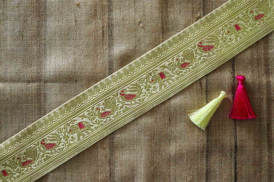 Cream Gold Peacock Banarasi Trim,Handmade White Bird Parrot Elephant Border,Indian Brocade Lace,Designer Bird Saree Border,Price/mtr