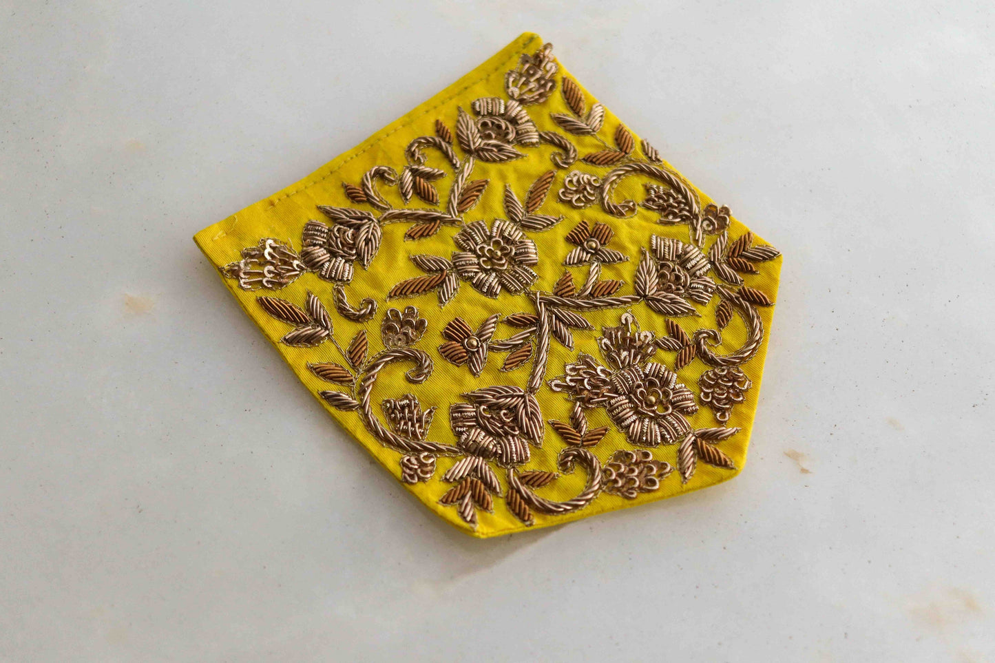 Yellow Gold Embroidered Pocket Patch,Handmade Indian Yellow Pocket Applique, Boho Kitschy Floral Patch,DIY Denim Jacket Patch