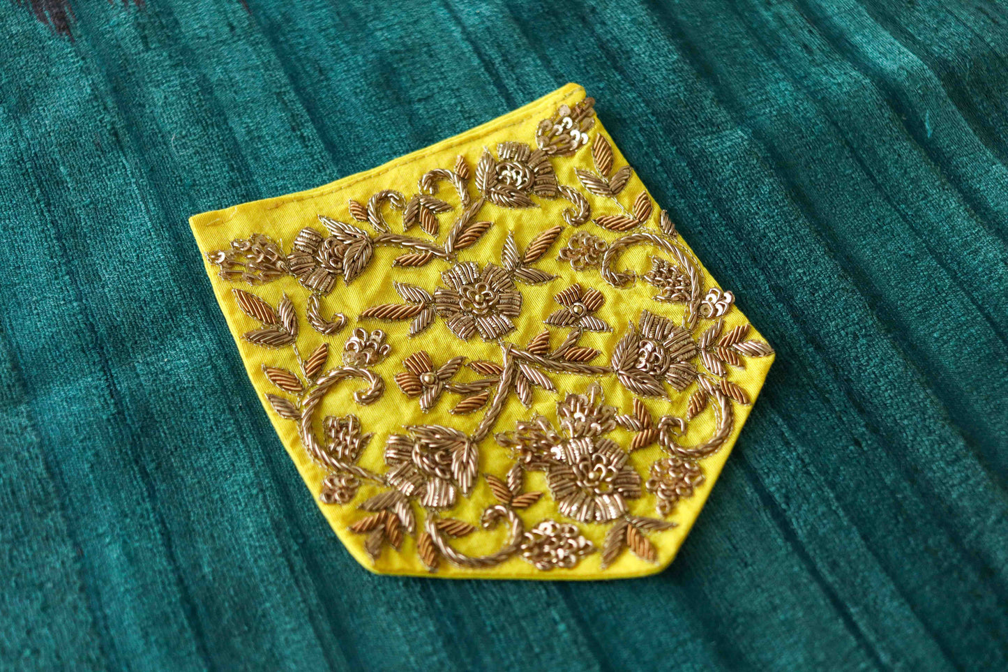 Yellow Gold Embroidered Pocket Patch,Handmade Indian Yellow Pocket Applique, Boho Kitschy Floral Patch,DIY Denim Jacket Patch