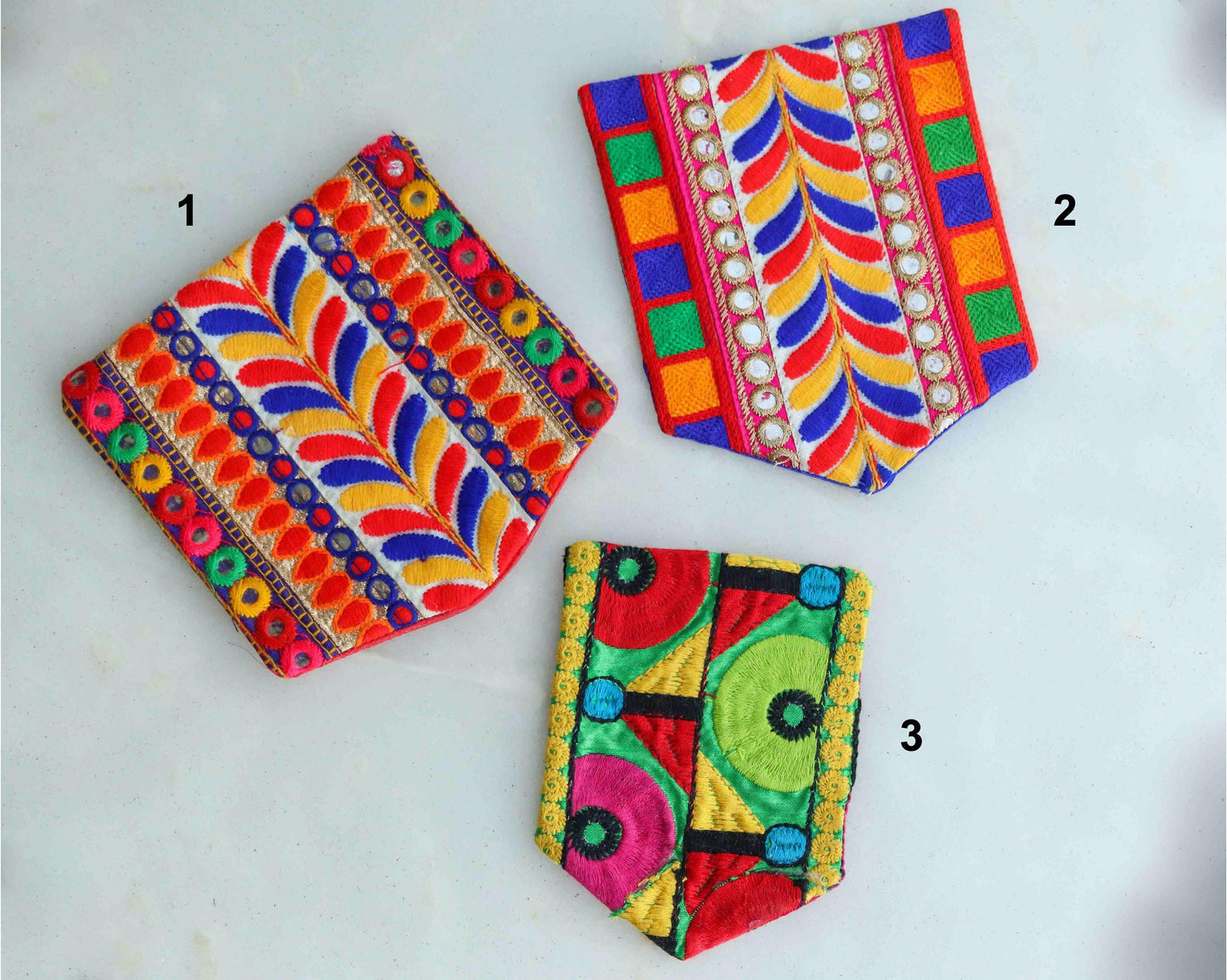 Boho Multicolour Embroidered Pocket Patch,Handmade Indian Kutchi Pocket Applique, Red Yellow Kitschy Patch,DIY Denim Jacket Patch