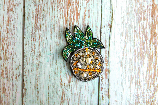 Quirky Pineapple Beaded Fruit Patch,Handmade embroidered fruit applique, Green Yellow Fruit Applique, Playful Fruit Food patch,DIY Patch