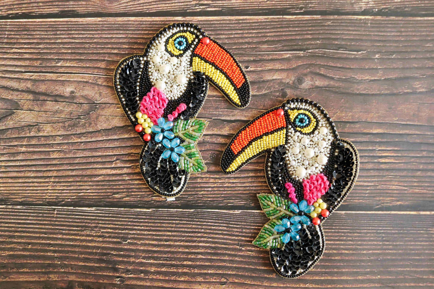 Multicolour Toucan Bird beaded patch,Handmade Embroidered Bird applique, Rainbow bird patch,Costume Denim Patch,Sew on Applique,DIY Patch