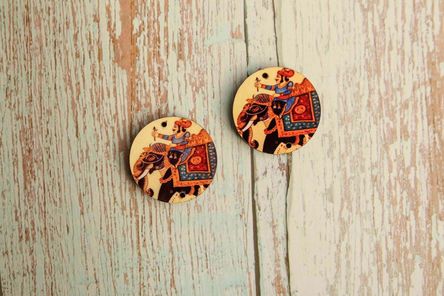 Indian King Digital Print Buttons,Royal Print Button, Emperor Elephant Print Charm,Indian Jewellery Charm,Exotic Boho Buttons,2 pcs