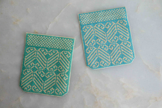 Boho Blue Yellow Pocket Patch, Handmade Indian Woven Pocket Applique, Blue Green Chevron Geometric Kitschy Patch, DIY Denim Jacket Patch