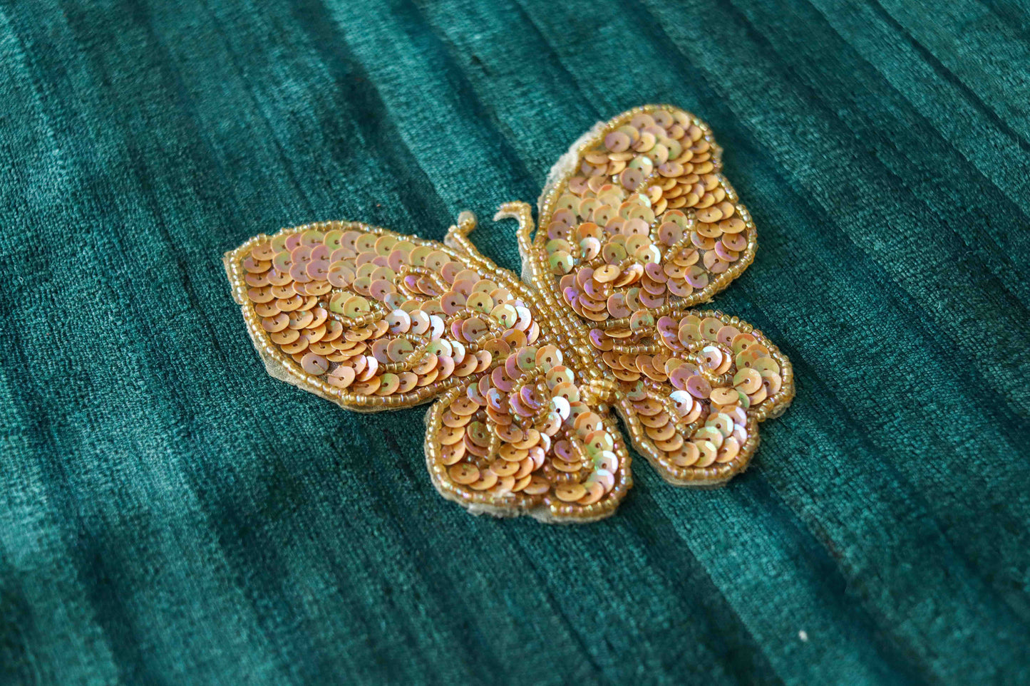 Orange Gold Sequin Butterfly Patch,Handmade Embroidered Clear Sequin Beaded Insect Applique, Boho Quirky Insect Patch,DIY Patch