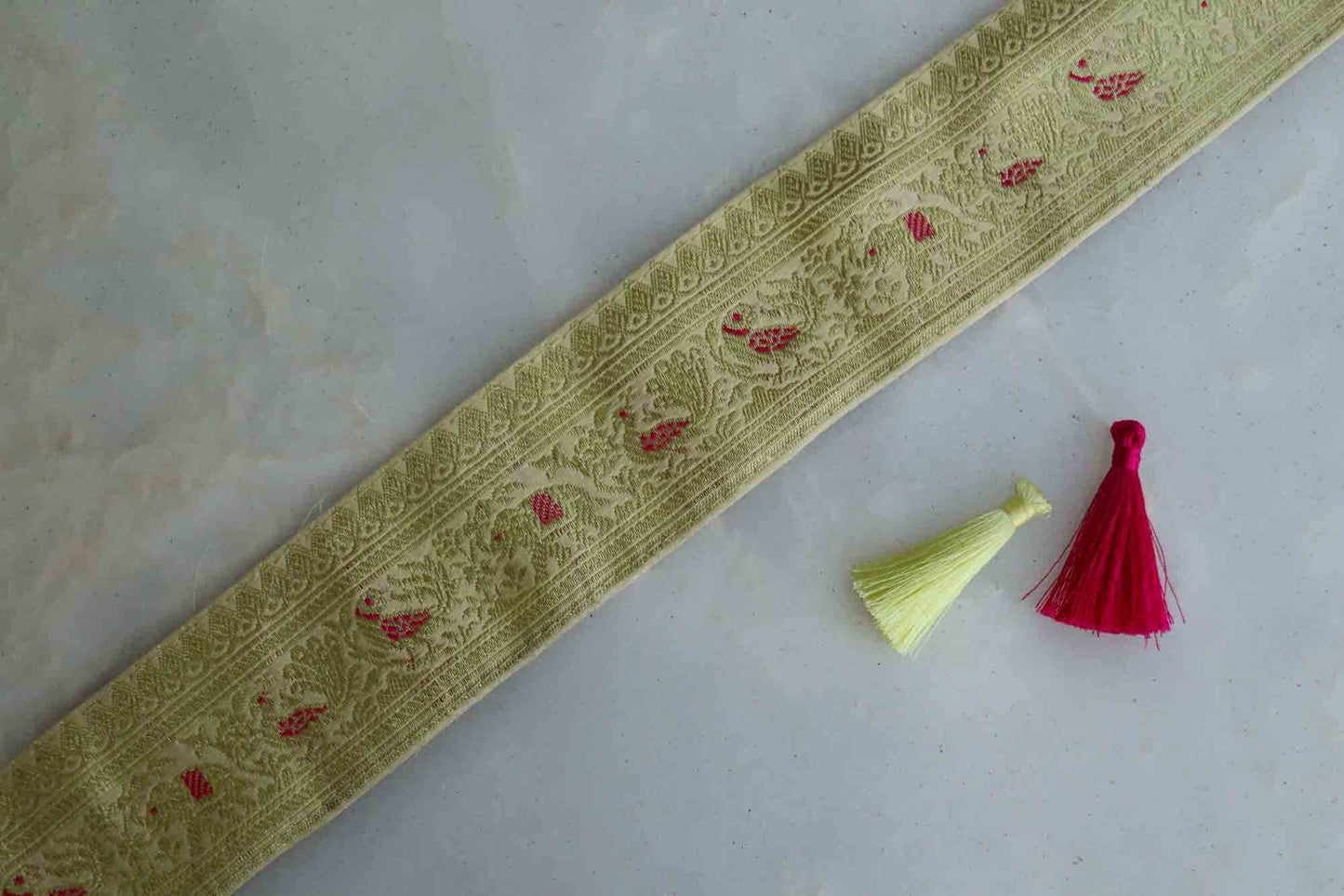 Cream Gold Peacock Banarasi Trim,Handmade White Bird Parrot Elephant Border,Indian Brocade Lace,Designer Bird Saree Border,Price/mtr