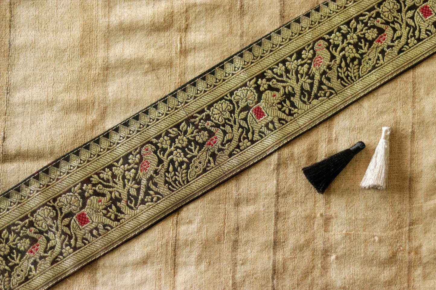 Black Parrot Elephant Banarasi Trim,Handmade Black Banarasi Border,Indian Brocade Lace,Designer Black Bird Saree Border,Price/mtr