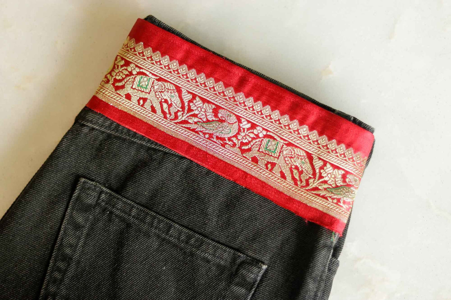 Red Parrot Elephant Banarasi Trim, Handmade Red Banarasi Border, Indian Brocade Lace, Designer Red Bird Saree Border, Price/mtr