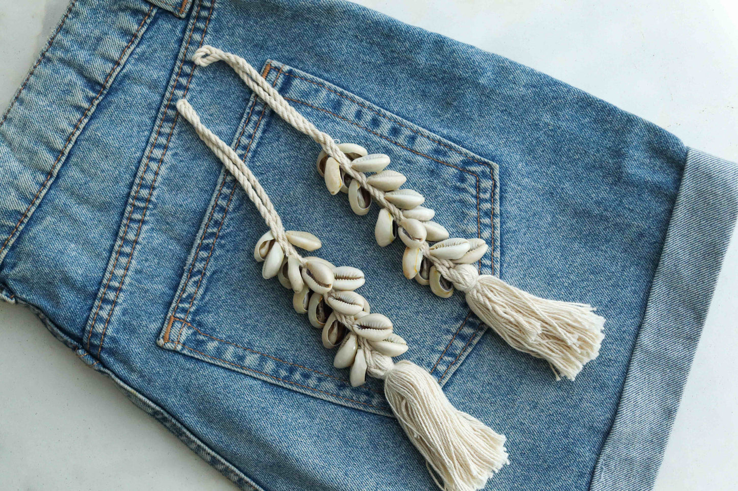 Cowrie Twine Tassel Handmade Charm,White Boho Button Latkan, Quirky Rustic Indian Tribal Bag Charm,Tufted Tassel Christmas Tree Decoration