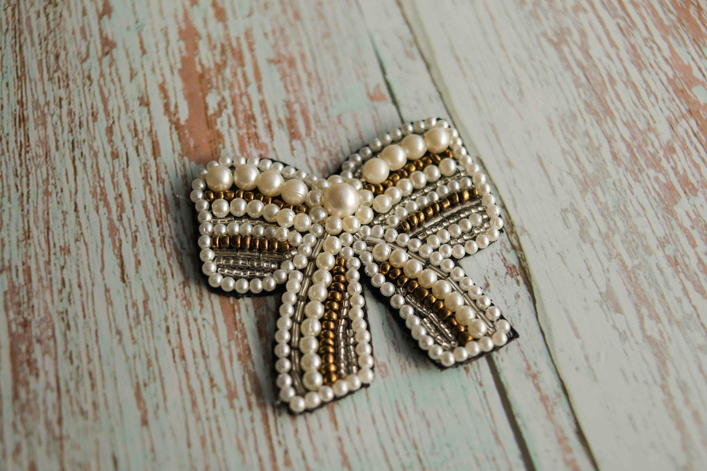 White Bow Quirky Beaded Patch,Handmade embroidered ribbon bow tie applique, Boho Fun Bow patch,DIY Denim Patch