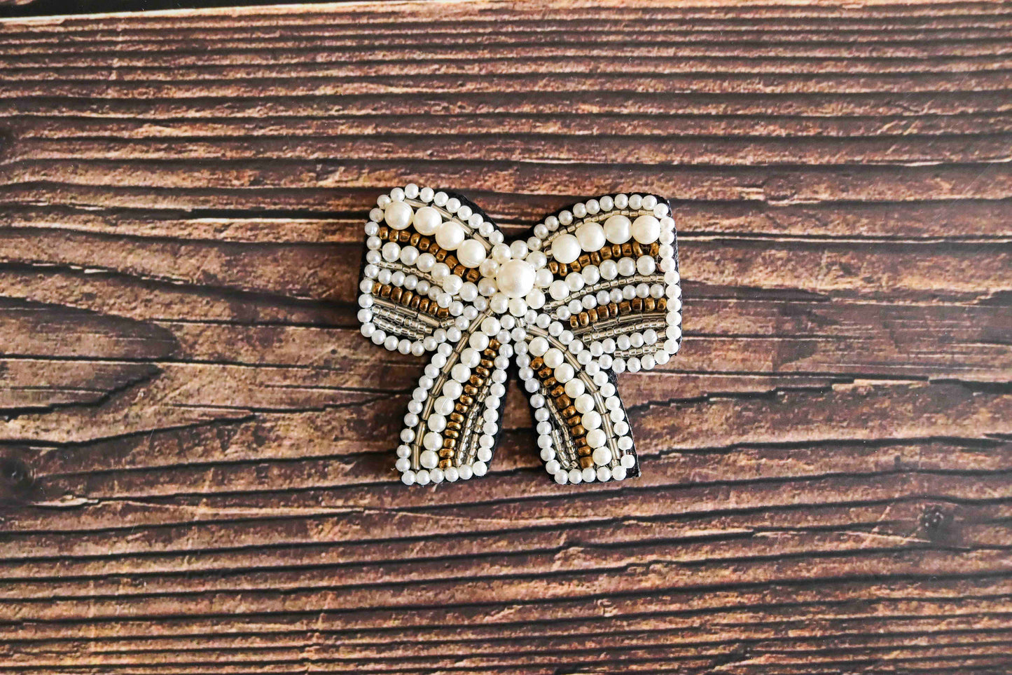 White Bow Quirky Beaded Patch,Handmade embroidered ribbon bow tie applique, Boho Fun Bow patch,DIY Denim Patch