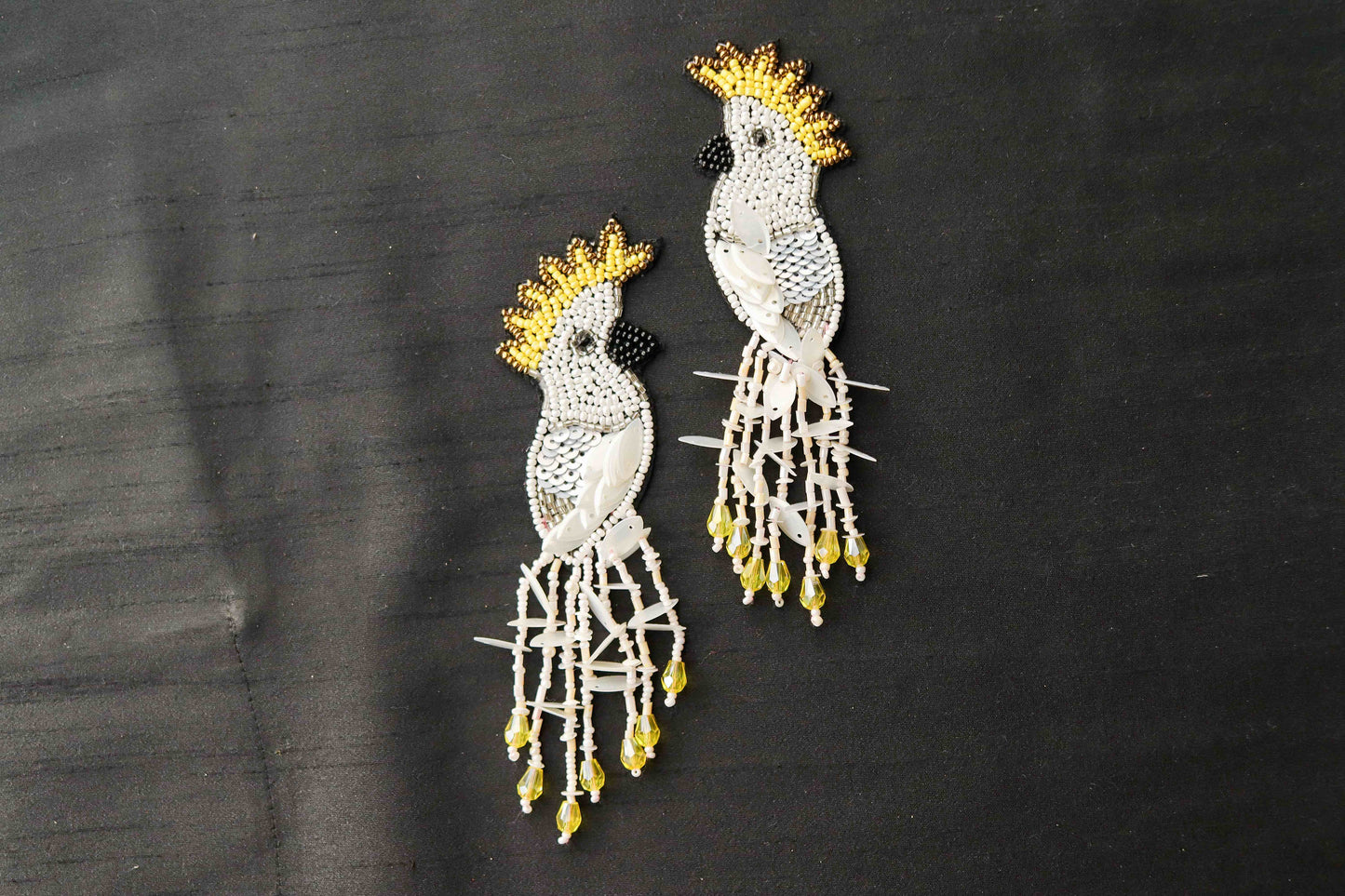 White Sequin Beaded Bird Patch, Handmade Embroidered Hoopoe applique, White exotic bird patch, Costume Denim Patch, DIY Sew on Applique