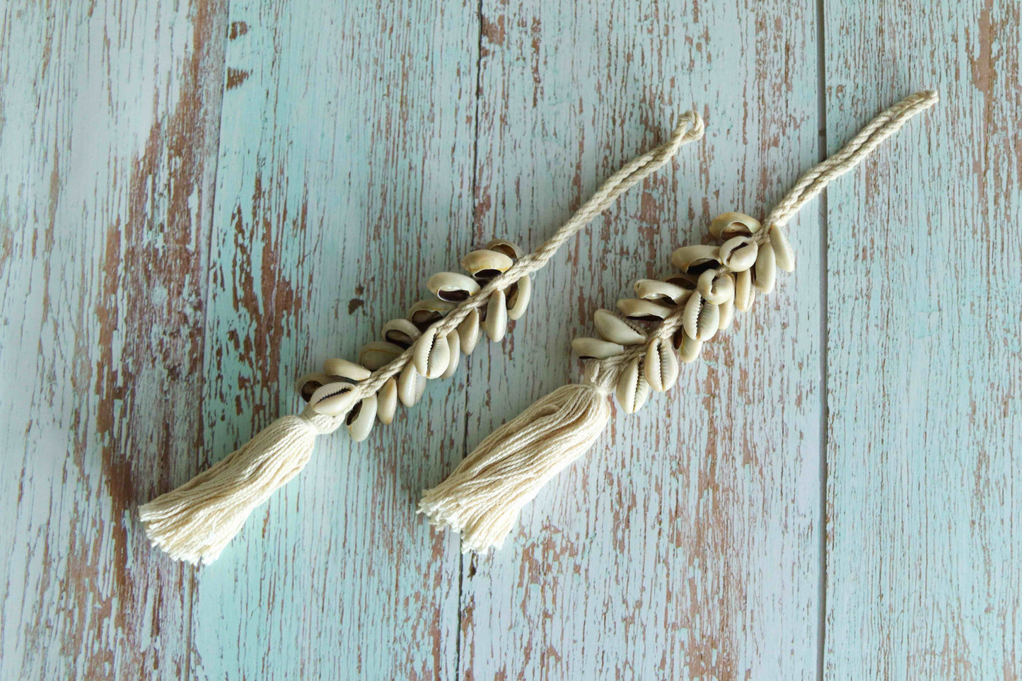 Cowrie Twine Tassel Handmade Charm,White Boho Button Latkan, Quirky Rustic Indian Tribal Bag Charm,Tufted Tassel Christmas Tree Decoration