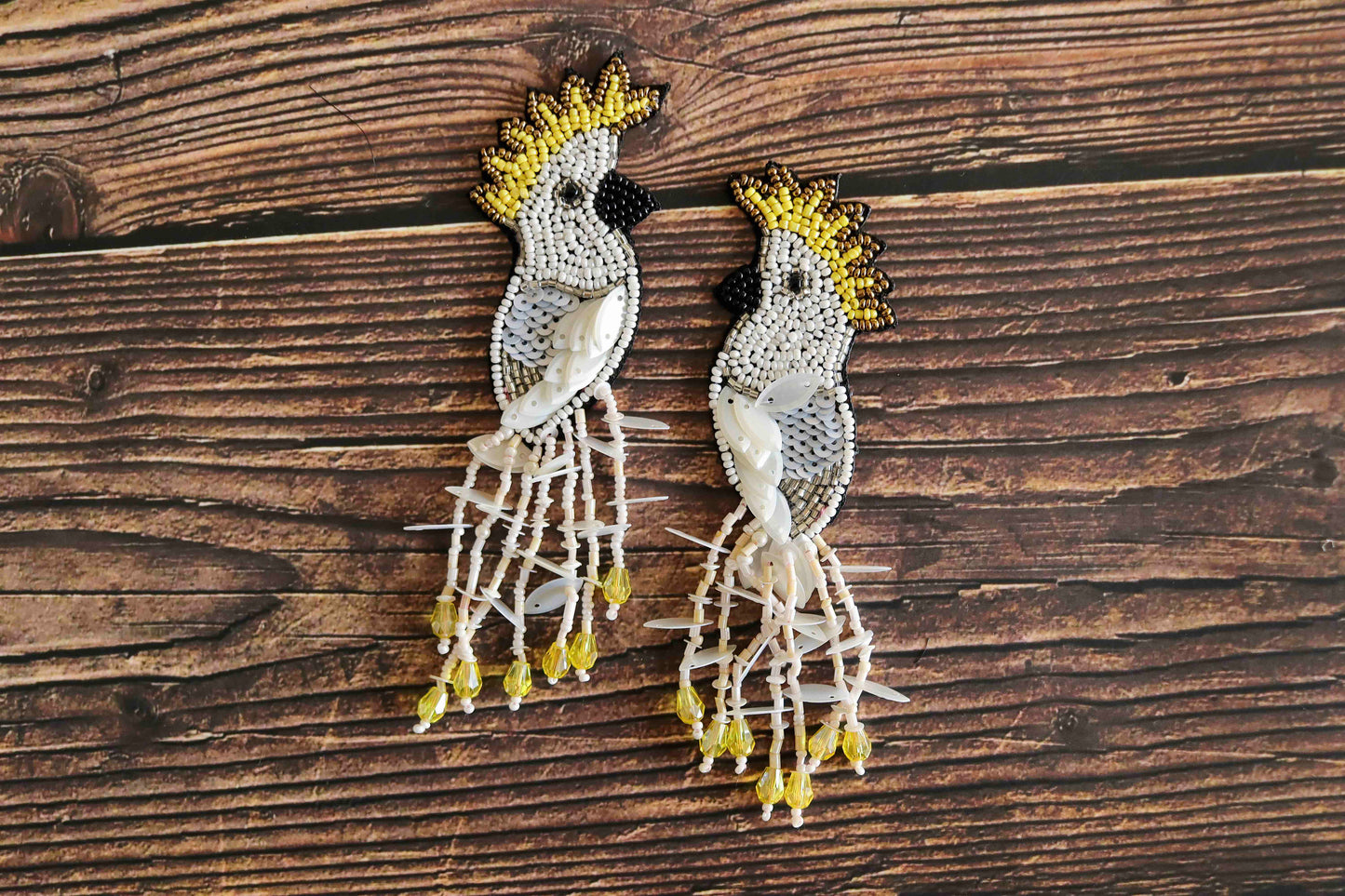 White Sequin Beaded Bird Patch, Handmade Embroidered Hoopoe applique, White exotic bird patch, Costume Denim Patch, DIY Sew on Applique