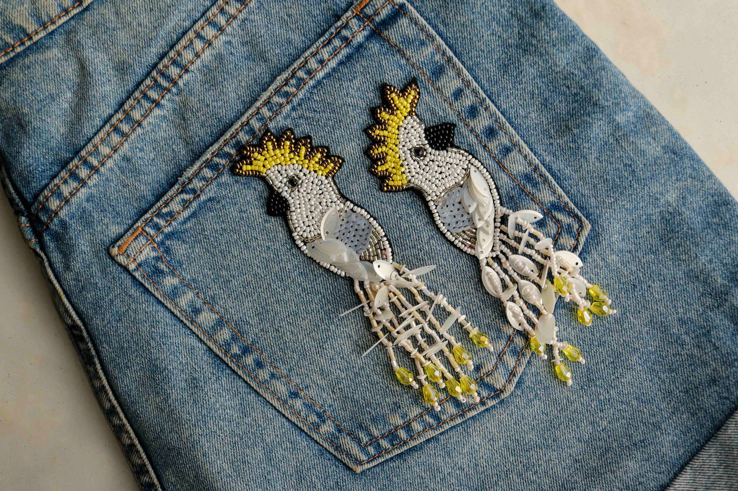 White Sequin Beaded Bird Patch,Handmade Embroidered Hoopoe applique, White exotic bird patch,Costume Denim Patch,Sew on Applique, DIY Patch