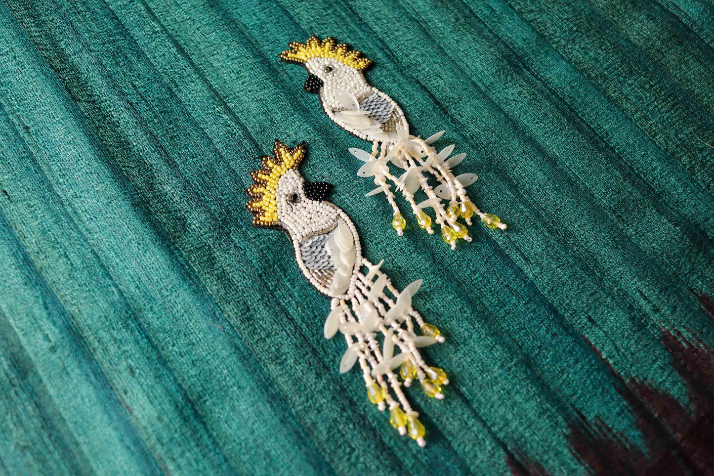 White Sequin Beaded Bird Patch, Handmade Embroidered Hoopoe applique, White exotic bird patch, Costume Denim Patch, DIY Sew on Applique