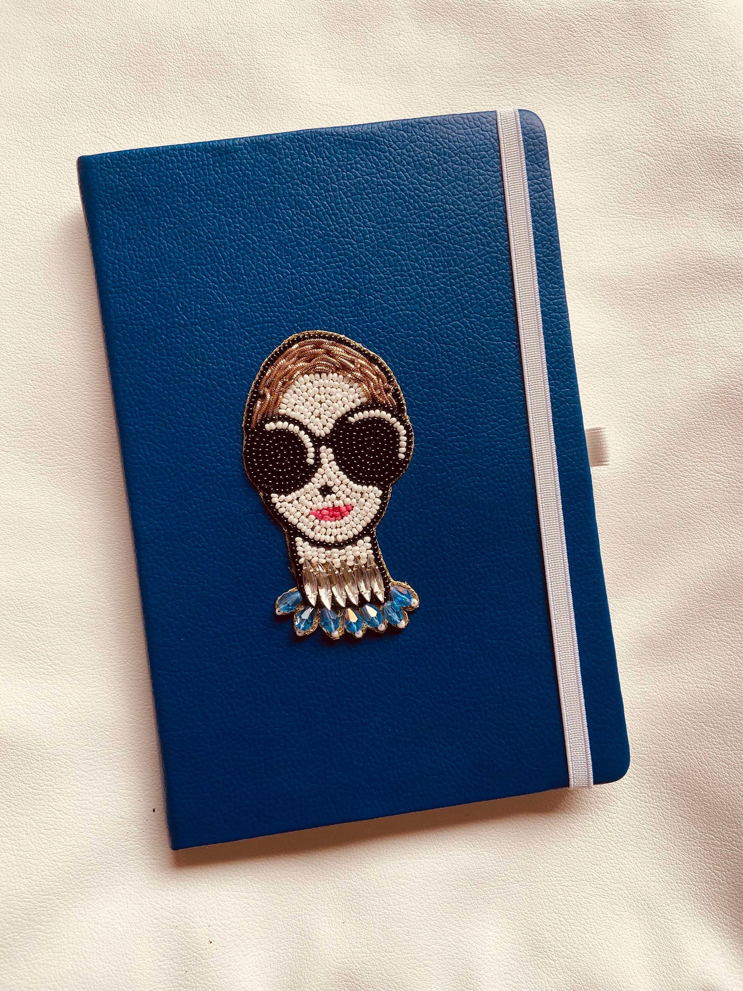 Quirky Blue Handmade Travel Journal,Woman Embroidered PU Vegan Leather Diary,Lined Notebook, Christmas Gift For Her, Undated Planner