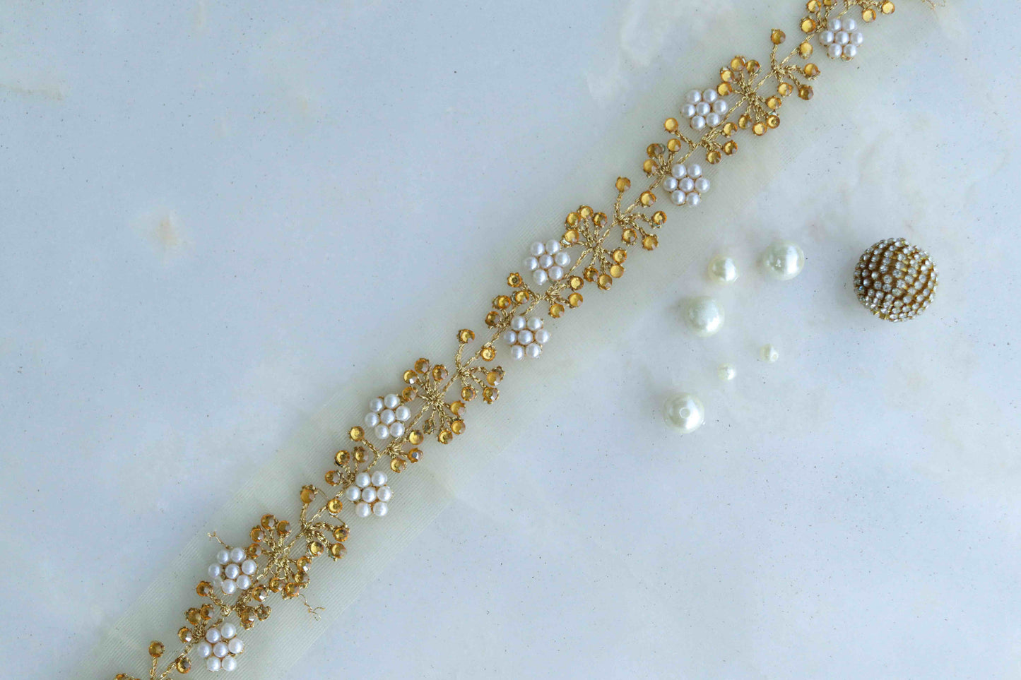 Pearl Floral Embroidered Net Trim,Beige White Gold Floral Border,Floral Vine Lace,Faux Pearl Stone Trim,Indian Trim,Saree Border,Price/mtr