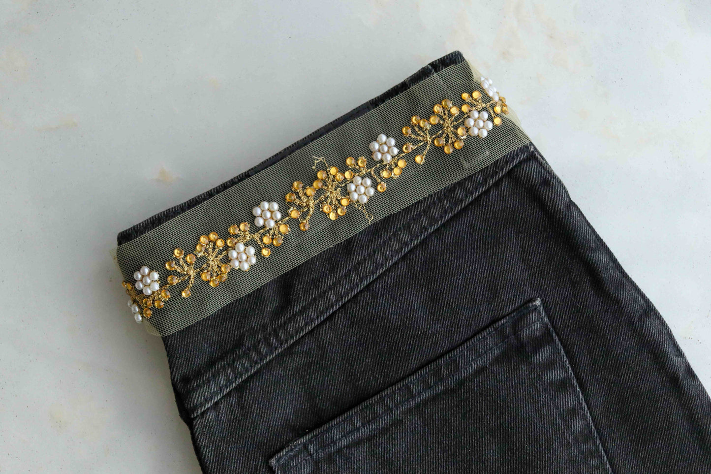 Pearl Floral Embroidered Net Trim,Beige White Gold Floral Border,Floral Vine Lace,Faux Pearl Stone Trim,Indian Trim,Saree Border,Price/mtr