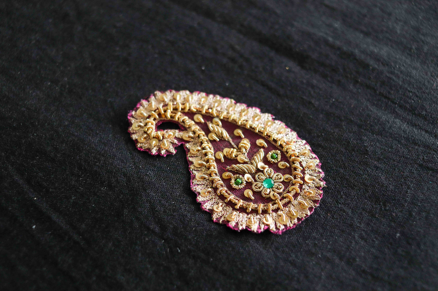 Vintage Pink Paisley Embroidered patch,Handmade Pink Gold Beaded Paisley applique, Pink Gold Sequin patch,Bridal Kairi Mango DIY Patch