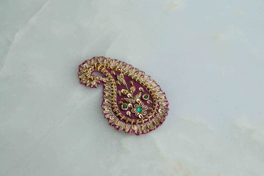 Vintage Pink Paisley Embroidered patch,Handmade Pink Gold Beaded Paisley applique, Pink Gold Sequin patch,Bridal Kairi Mango DIY Patch