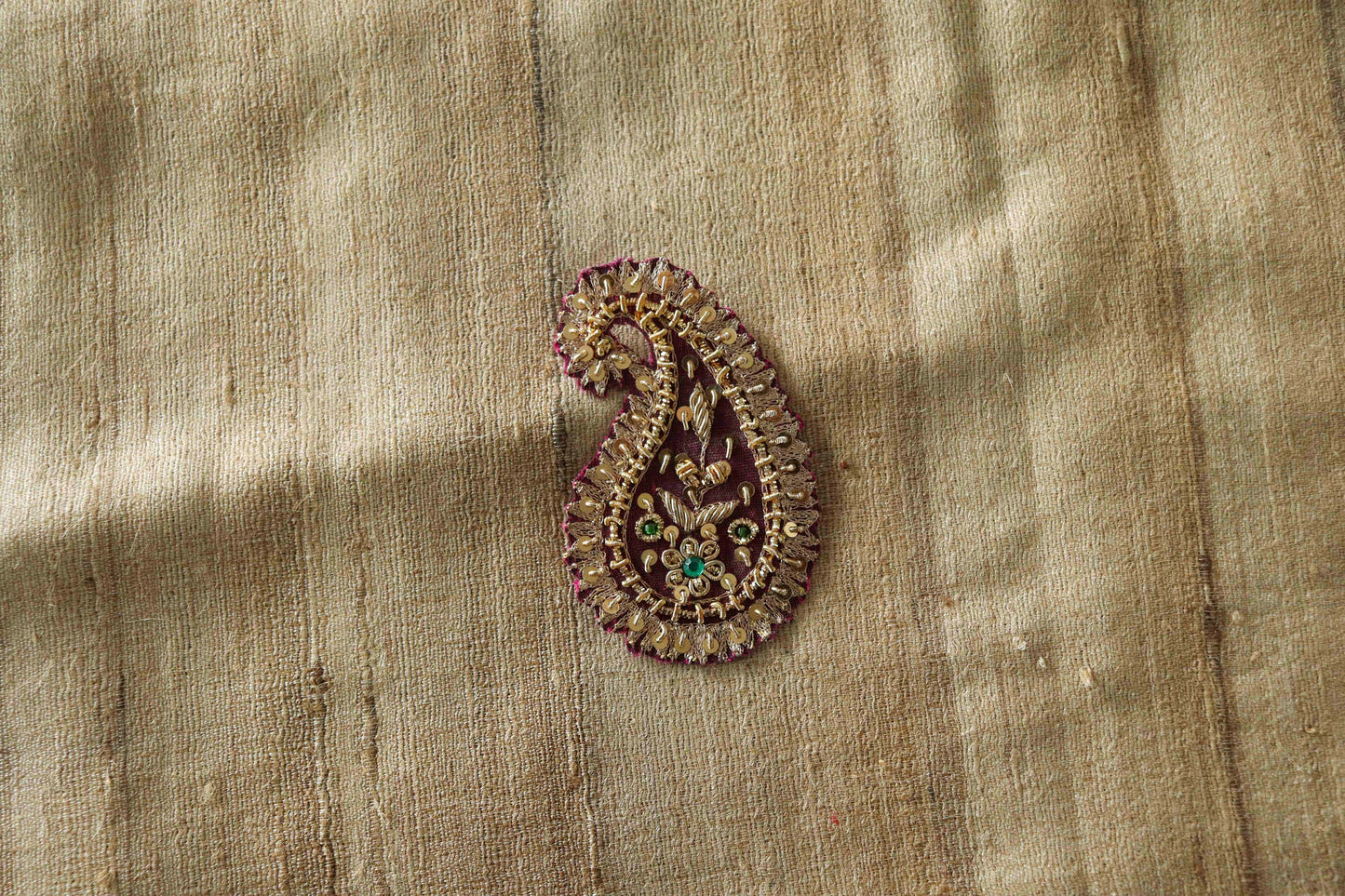 Vintage Pink Paisley Embroidered patch,Handmade Pink Gold Beaded Paisley applique, Pink Gold Sequin patch,Bridal Kairi Mango DIY Patch