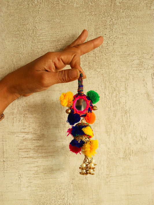 Boho Multicolour Mirror Pompom Tassel,Handmade Latkan, Mirror Pearl Beaded Tufted Tassel,Quirky Kitschy Indian Charm,Christmas Tree Supply