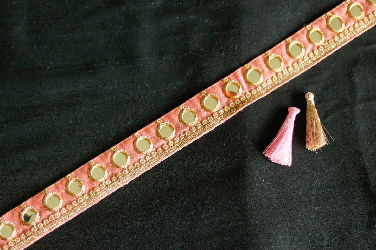 Peach Gold Mirror Sequin Trim,Indian Embroidered Border,Peach Fuzz Faux Mirror Lace,Peach Mirror Saree Border,Price/mtr