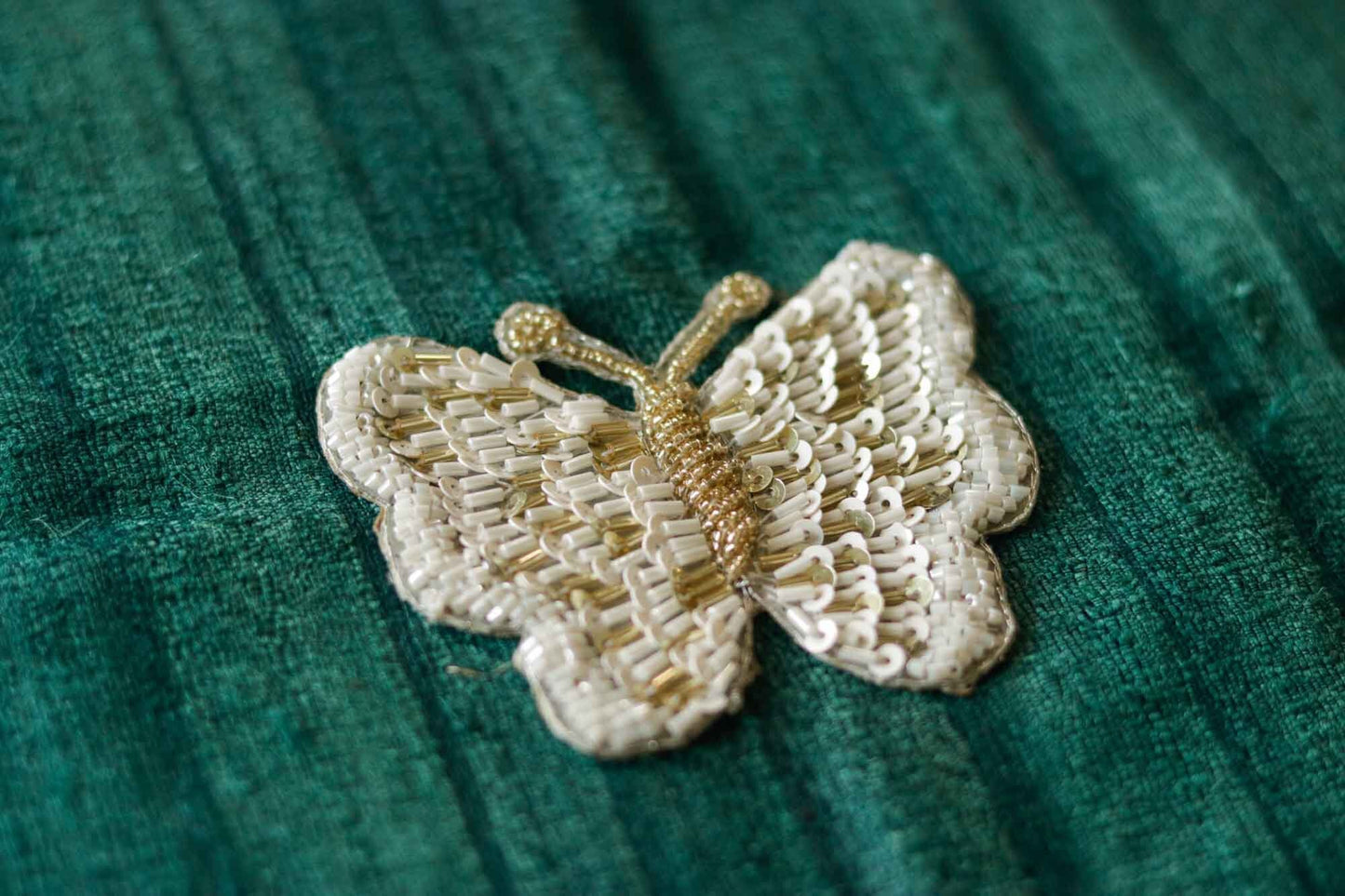 White Sequin Butterfly Embroidered Patch,Handmade White Gold Sequin Insect Applique, Boho Quirky Insect Patch,DIY Patch