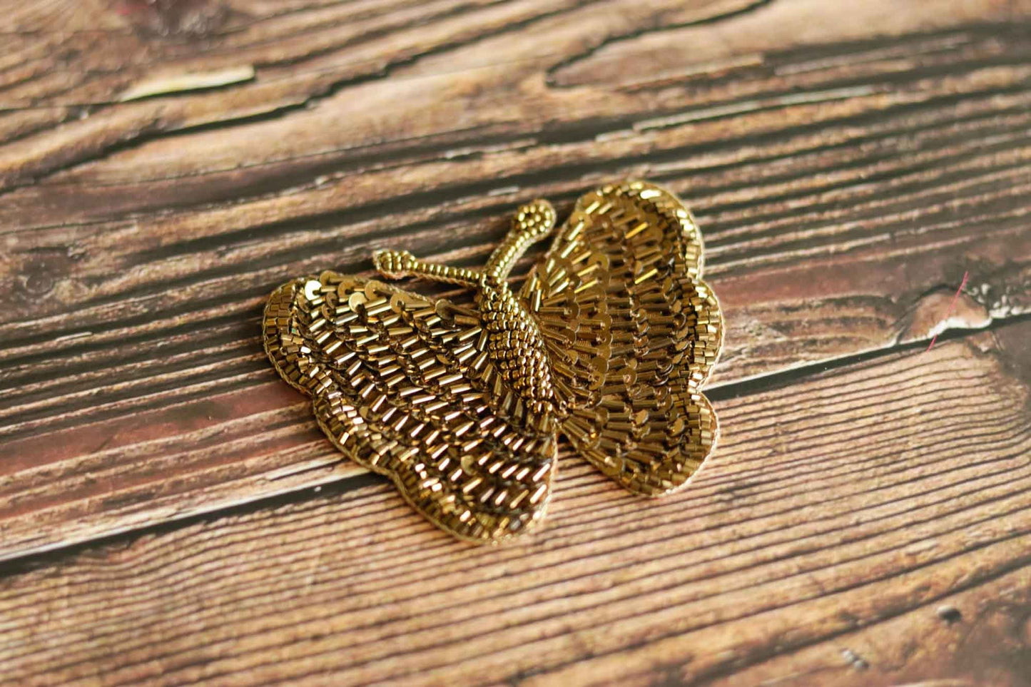 Gold Sequin Butterfly Embroidered Patch,Handmade Gold Sequin Insect Applique, Boho Quirky Insect Patch,DIY Patch