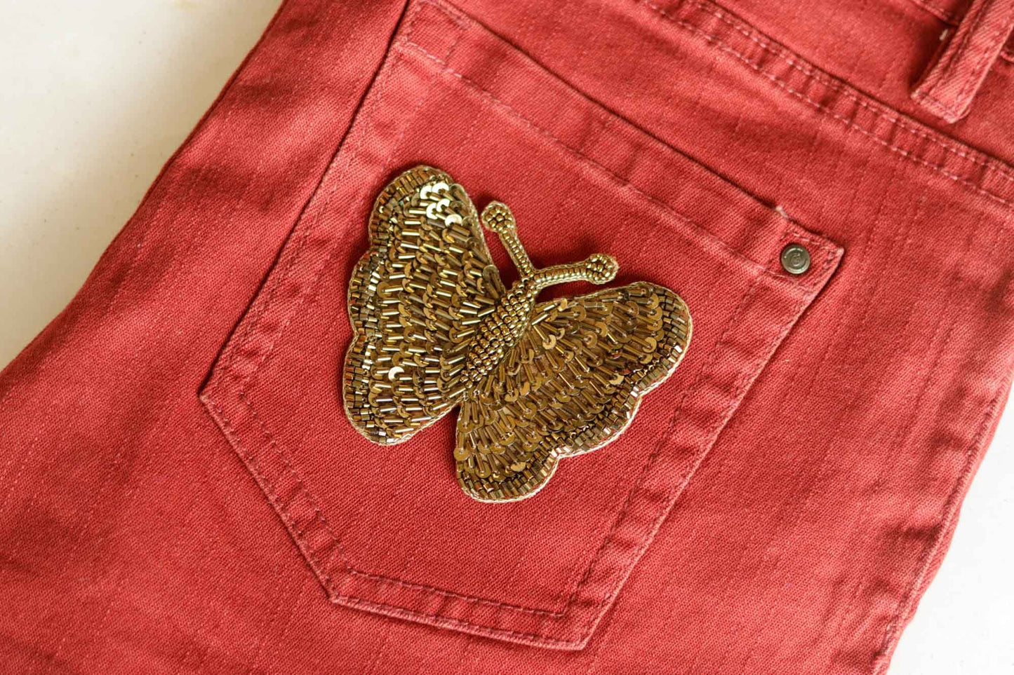 Gold Sequin Butterfly Embroidered Patch,Handmade Gold Sequin Insect Applique, Boho Quirky Insect Patch,DIY Patch