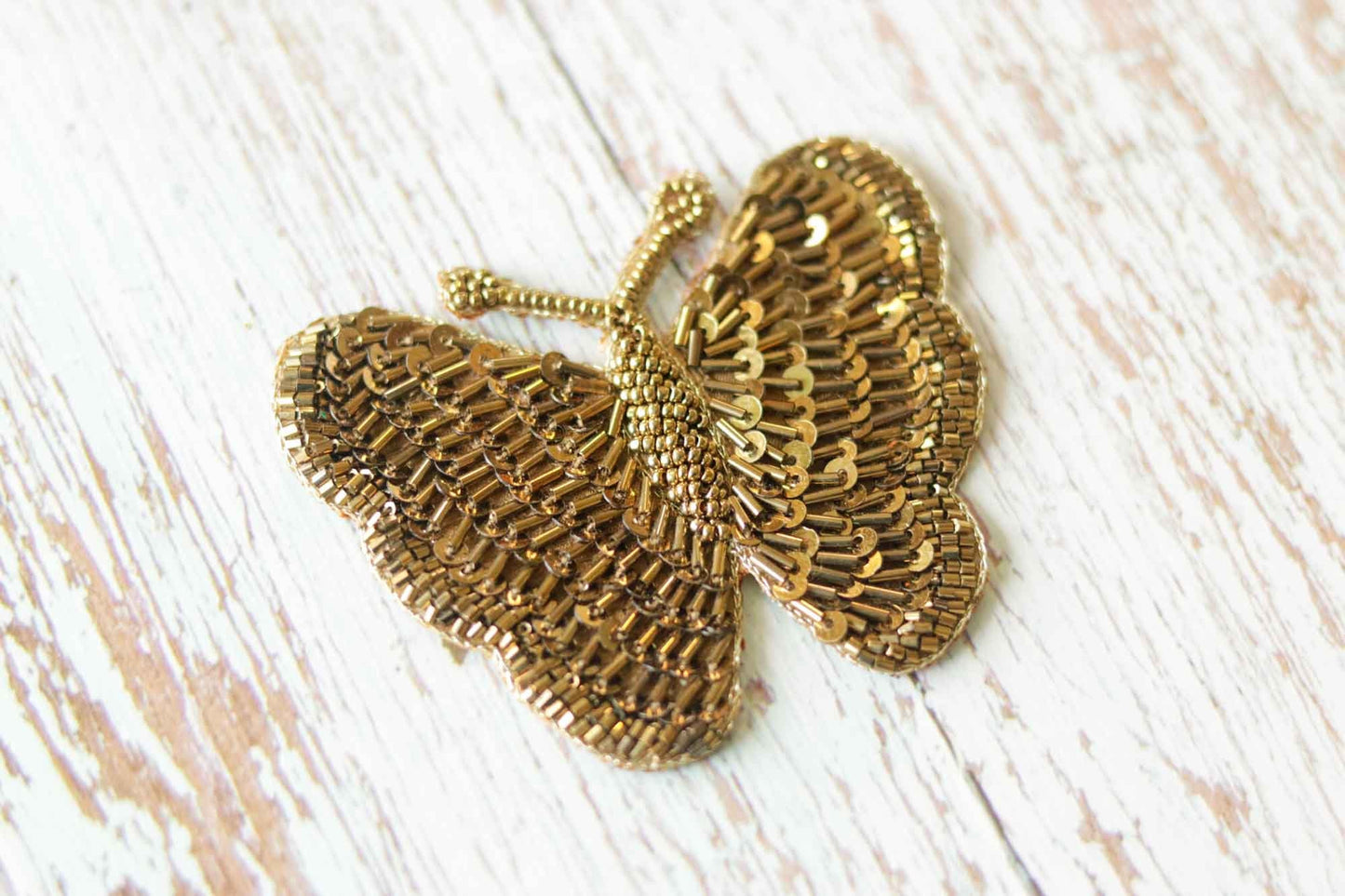 Gold Sequin Butterfly Embroidered Patch,Handmade Gold Sequin Insect Applique, Boho Quirky Insect Patch,DIY Patch