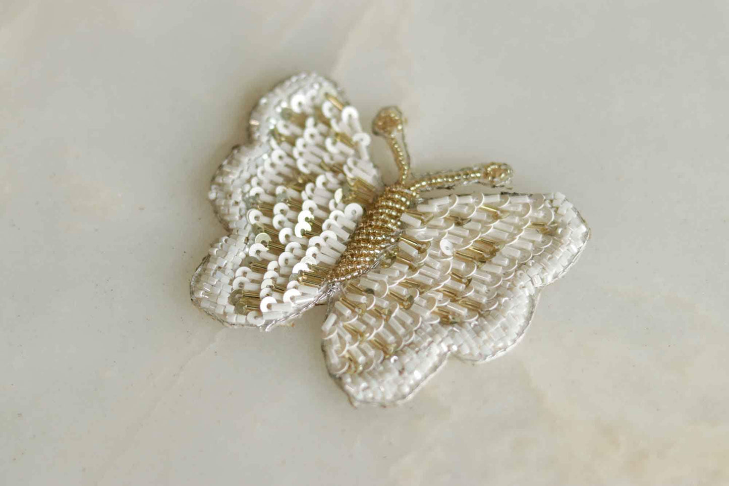 White Sequin Butterfly Embroidered Patch,Handmade White Gold Sequin Insect Applique, Boho Quirky Insect Patch,DIY Patch