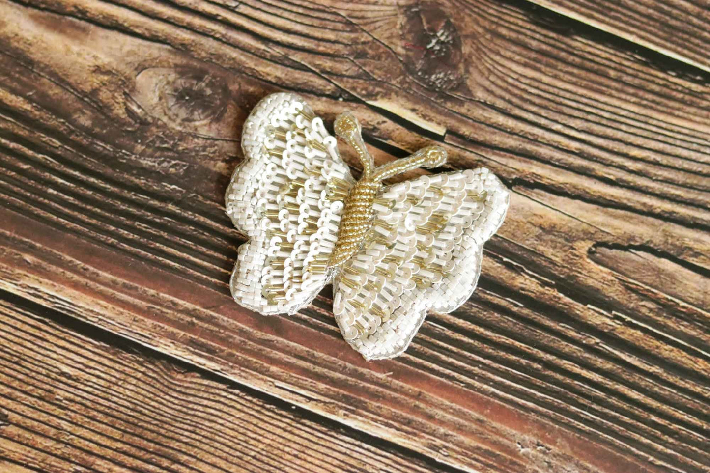 White Sequin Butterfly Embroidered Patch,Handmade White Gold Sequin Insect Applique, Boho Quirky Insect Patch,DIY Patch