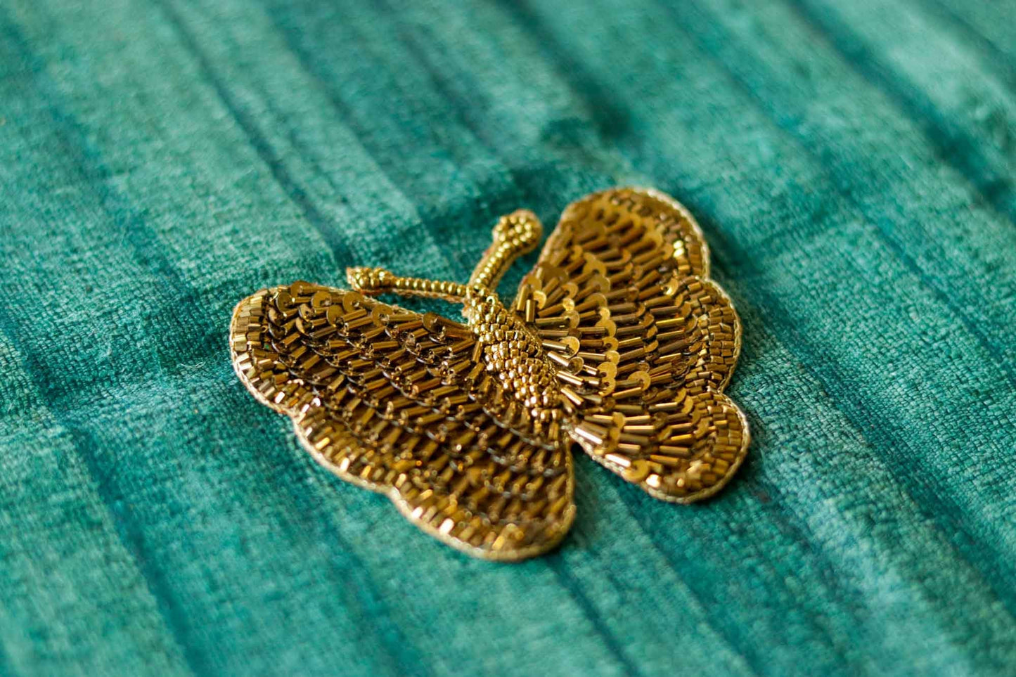 Gold Sequin Butterfly Embroidered Patch,Handmade Gold Sequin Insect Applique, Boho Quirky Insect Patch,DIY Patch