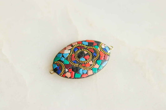 Black Colourful Oval Metal Buttons,Oval shape Charm,Tibetan Tribal Boho button,Tibetan Jewellery,Mosaic Inlay Button,Indian Jewellery Charm