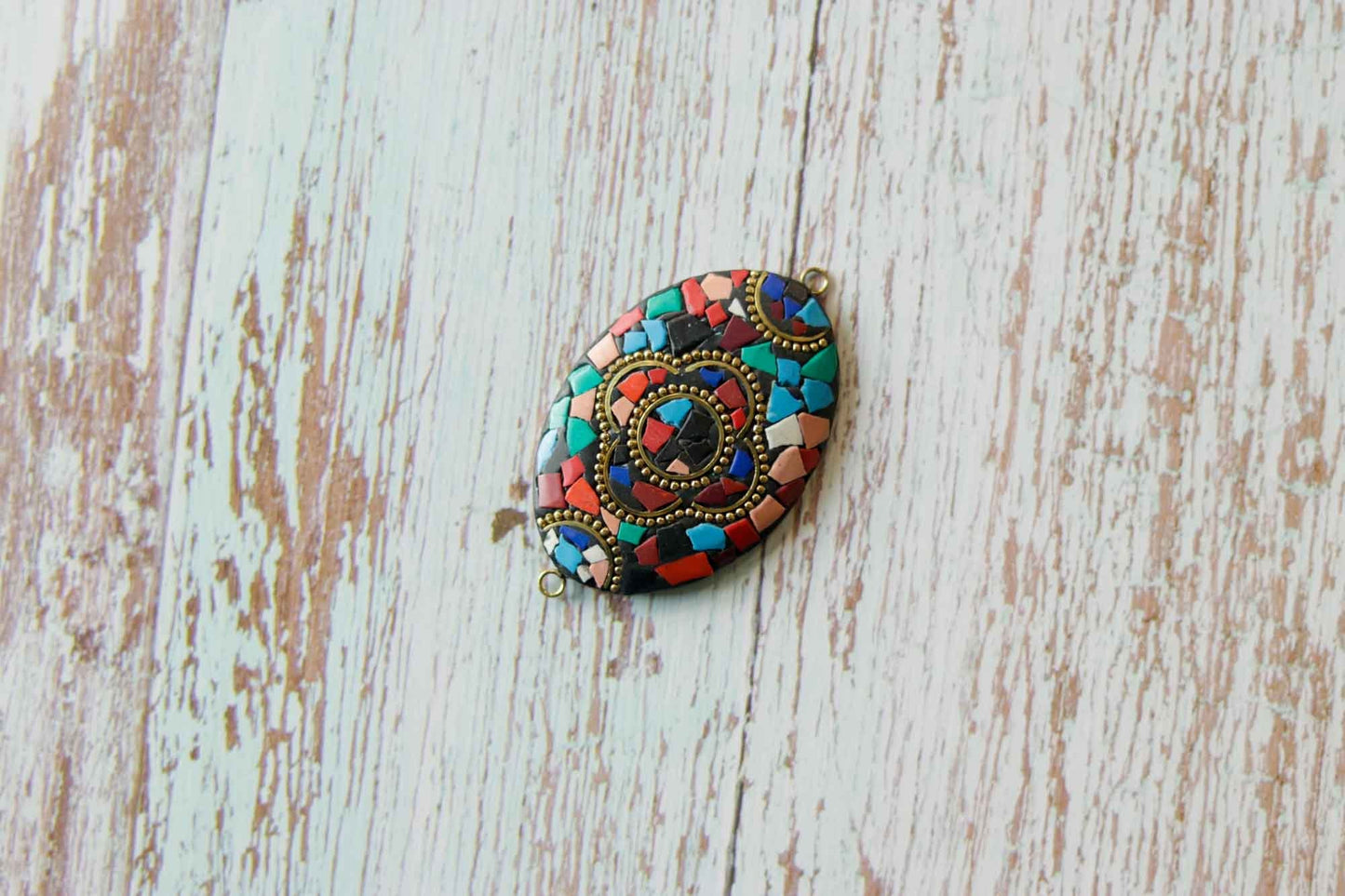 Black Colourful Oval Metal Buttons,Oval shape Charm,Tibetan Tribal Boho button,Tibetan Jewellery,Mosaic Inlay Button,Indian Jewellery Charm