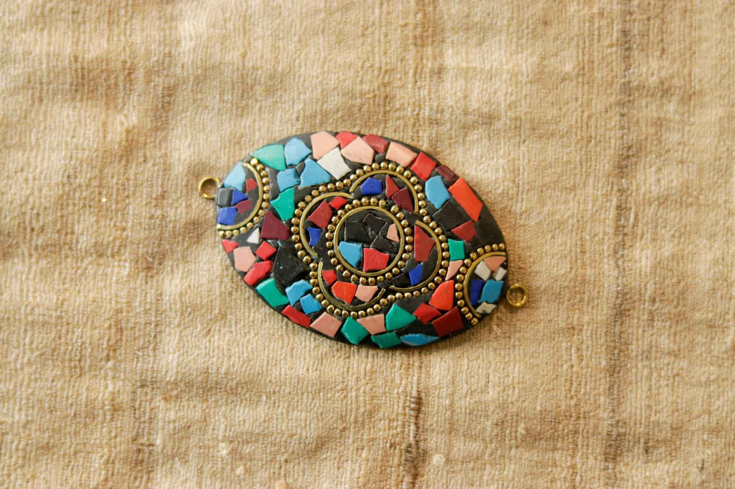 Black Colourful Oval Metal Buttons,Oval shape Charm,Tibetan Tribal Boho button,Tibetan Jewellery,Mosaic Inlay Button,Indian Jewellery Charm