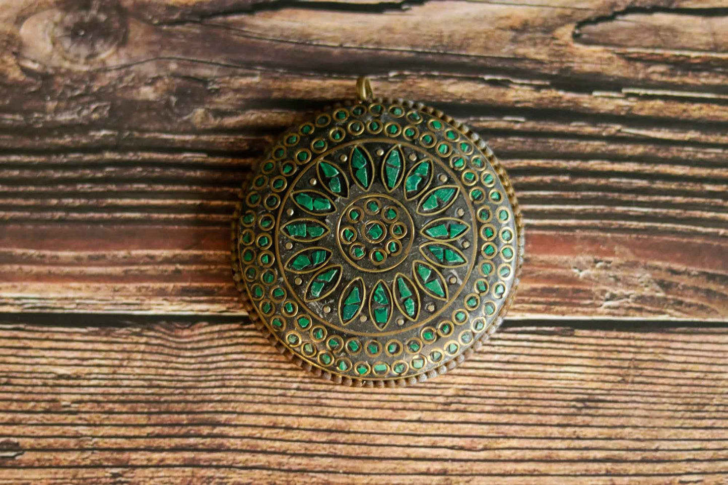 Green Gold Round Metal Charm,Green Gold Pendant,Tibetan Tribal Boho button,Tibetan Jewellery,Mosaic Inlay Button,Indian Jewellery Charm