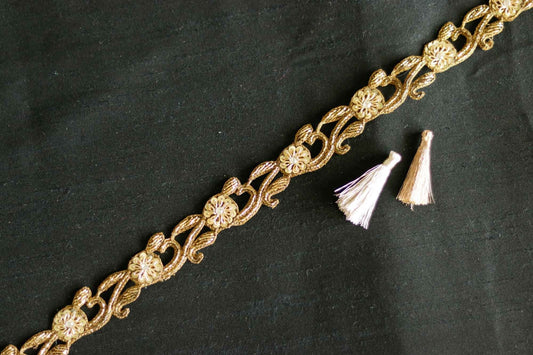Vintage Gold Floral Cutwork Trim,Handmade Embroidered Indian Floral Border,Golden Lace,Bridal Saree Border,Designer Trim,Price/mtr
