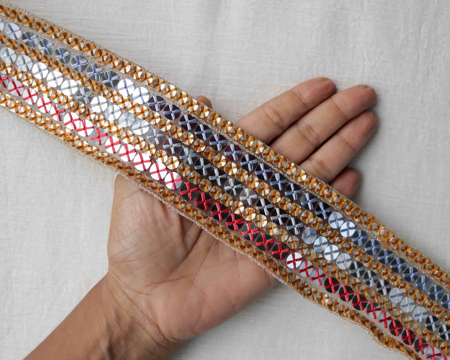 Orange Red Mirror Sequin Trim,Indian Net Embroidered Border,Delicate Yellow Pink Mirror Sequin Lace,Mirror Saree Border,Price/mtr