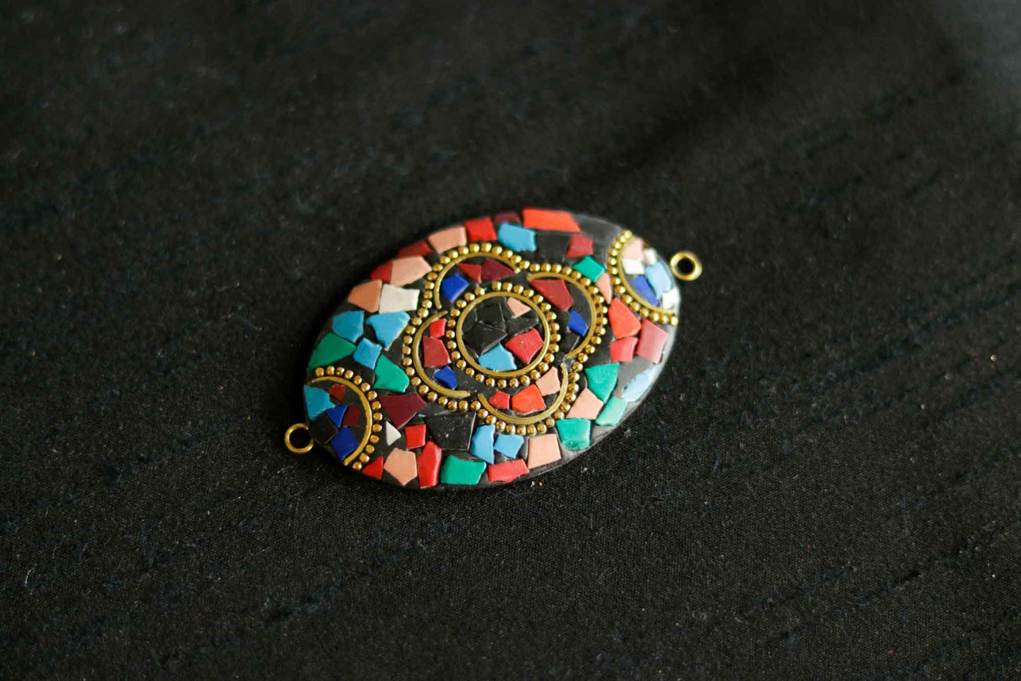 Black Colourful Oval Metal Buttons,Oval shape Charm,Tibetan Tribal Boho button,Tibetan Jewellery,Mosaic Inlay Button,Indian Jewellery Charm