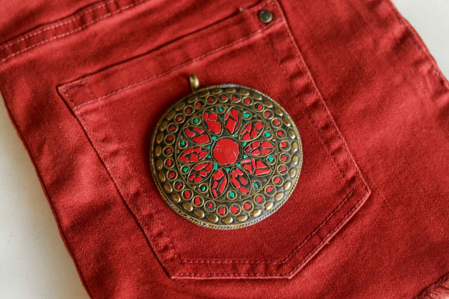 Red Green Round Metal Buttons,Black Red Gold Charm,Tibetan Tribal Boho button,Tibetan Jewellery,Mosaic Inlay Button,Indian Jewellery Charm