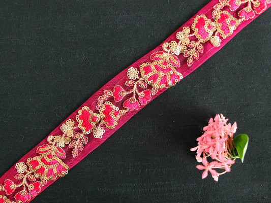 Pink Gold Floral Embroidered Trim,Pink Gold Sequin Net Border,Pink on Pink Lace,Indian Trim,Pink Gold Saree Border,Price/mtr