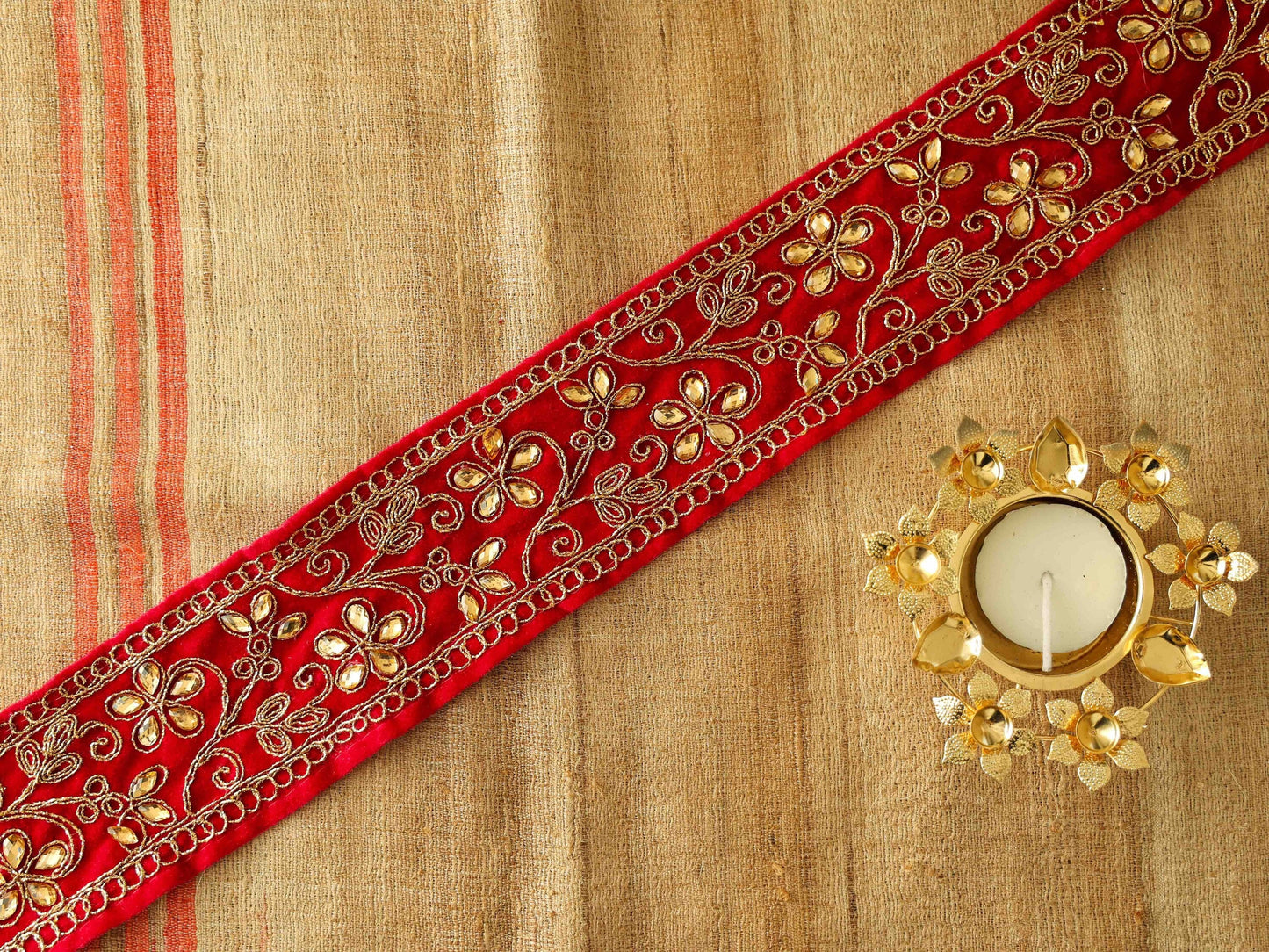 Pink Gold Velvet Floral Trim, Indian Embroidered Fabric Border, Pink Gold Floral Diamante Lace, Pink Saree Border, Price/mtr