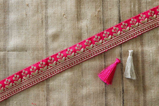 Pink Gold Floral Embroidered Trim,Indian Sequin Border,Pink Floral Lace,Pink Saree Border,Indian Fabric Trim,Price/mtr