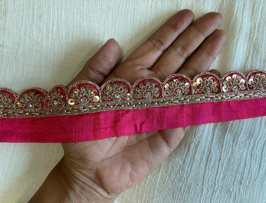 Pink Gold Scallop Embroidered Trim,Cutwork Gold Zari Sequin Border,Bridal Designer Lace,Pink Gold Floral Saree Border,インド刺繍リボン, Price/mtr