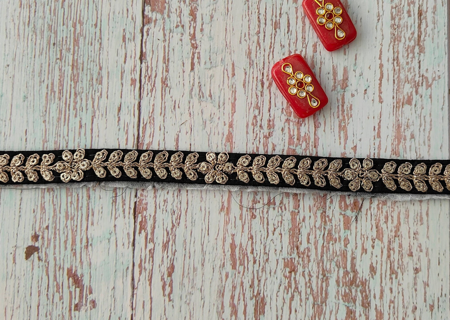 Black Gold Thin Sequin Trim,Embroidered Indian Border,Black Gold Floral Lace,Black Saree Border,Price for 2 mtrs