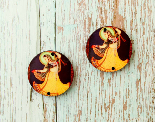 Indian Princess Digital Print Buttons,Royal Print Button, Dancing Princess Print Charm,Indian Jewellery Charm,Exotic Boho Buttons,2 pcs